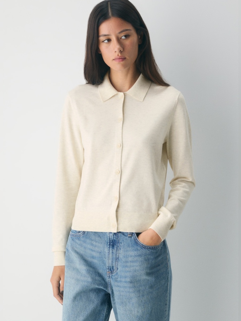 BNWT BABATON ARITZIA $124 Cream Button-Front Polo Cardigan